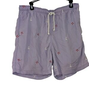 J.McLaughlin Mens Swim Trunks Large Purple Nautical Embroidered Sailboat Shorts